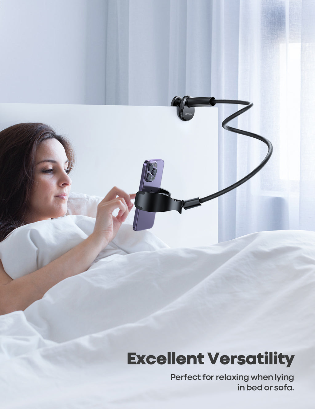 Lamicall GP05 Nylon Braided Phone Stand for Bed 38 Inch Flexible Long Arm Holder 360 Adjustable Lazy Bracket 4-7 Inch Smartphone