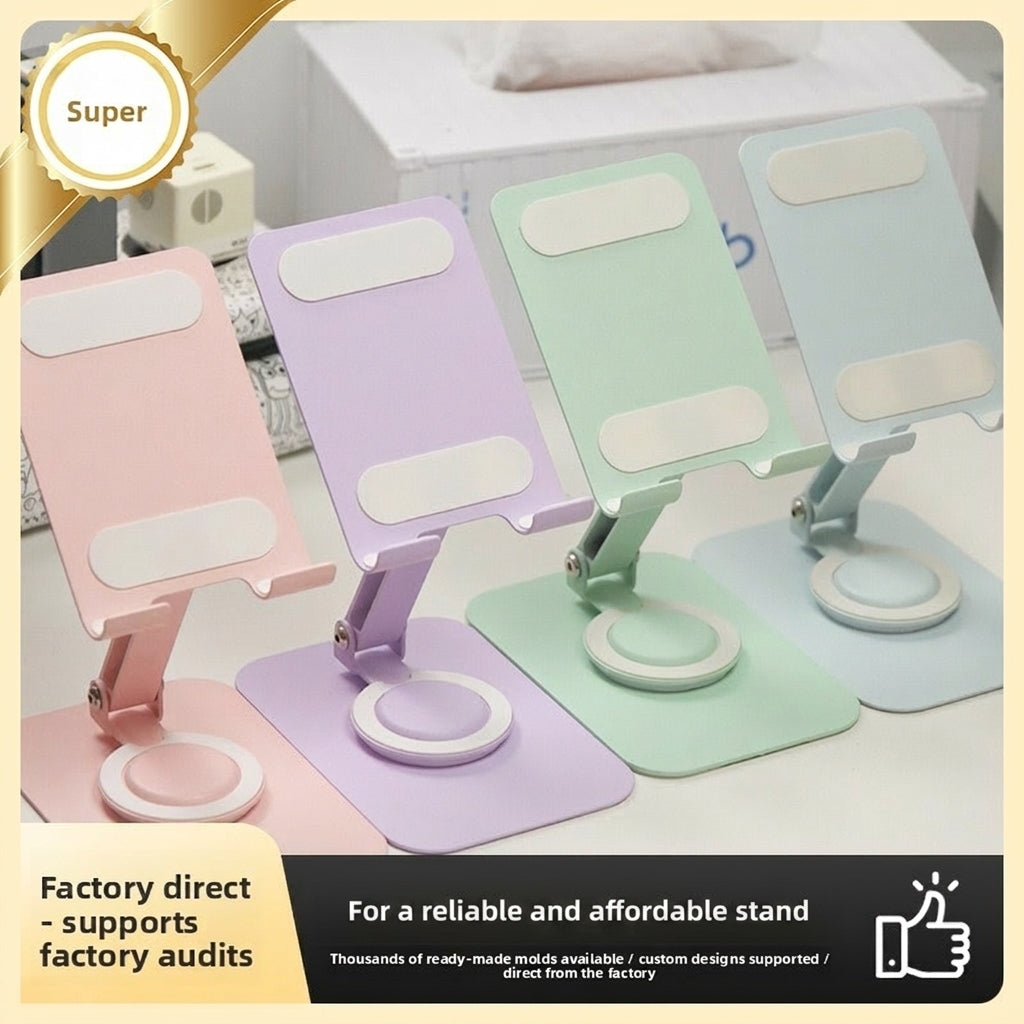 Desktop Triple Anti-slip Reinforcement 360-Degree Rotation Adjustable Height Foldable Alloy Phone Holder for Phone and Tablet