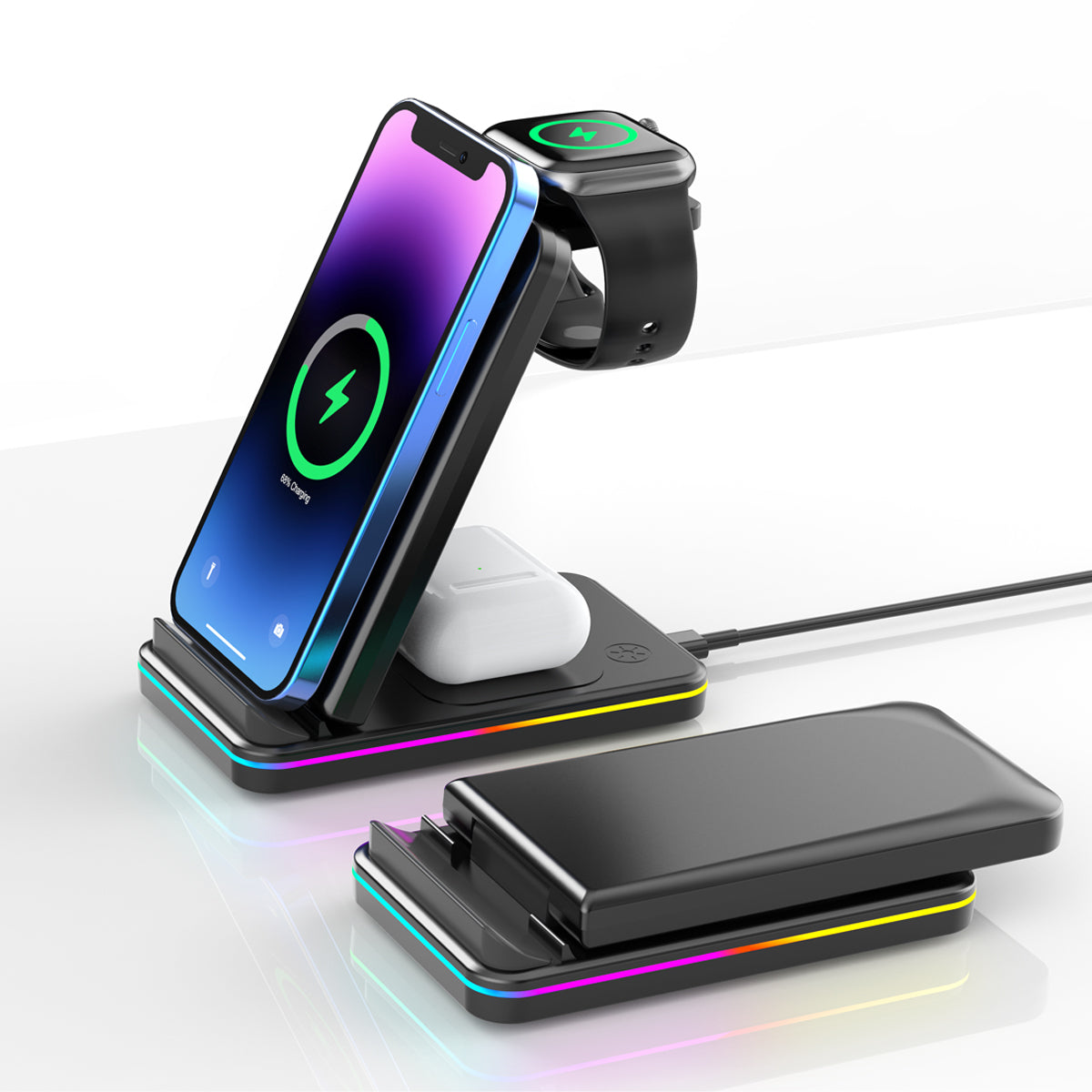 Hot Sale Foldable Fast 15W 3 in 1 Wireless Charger Stand for Iphone 11 12 13 14 Pro Max Samsung Charging Station