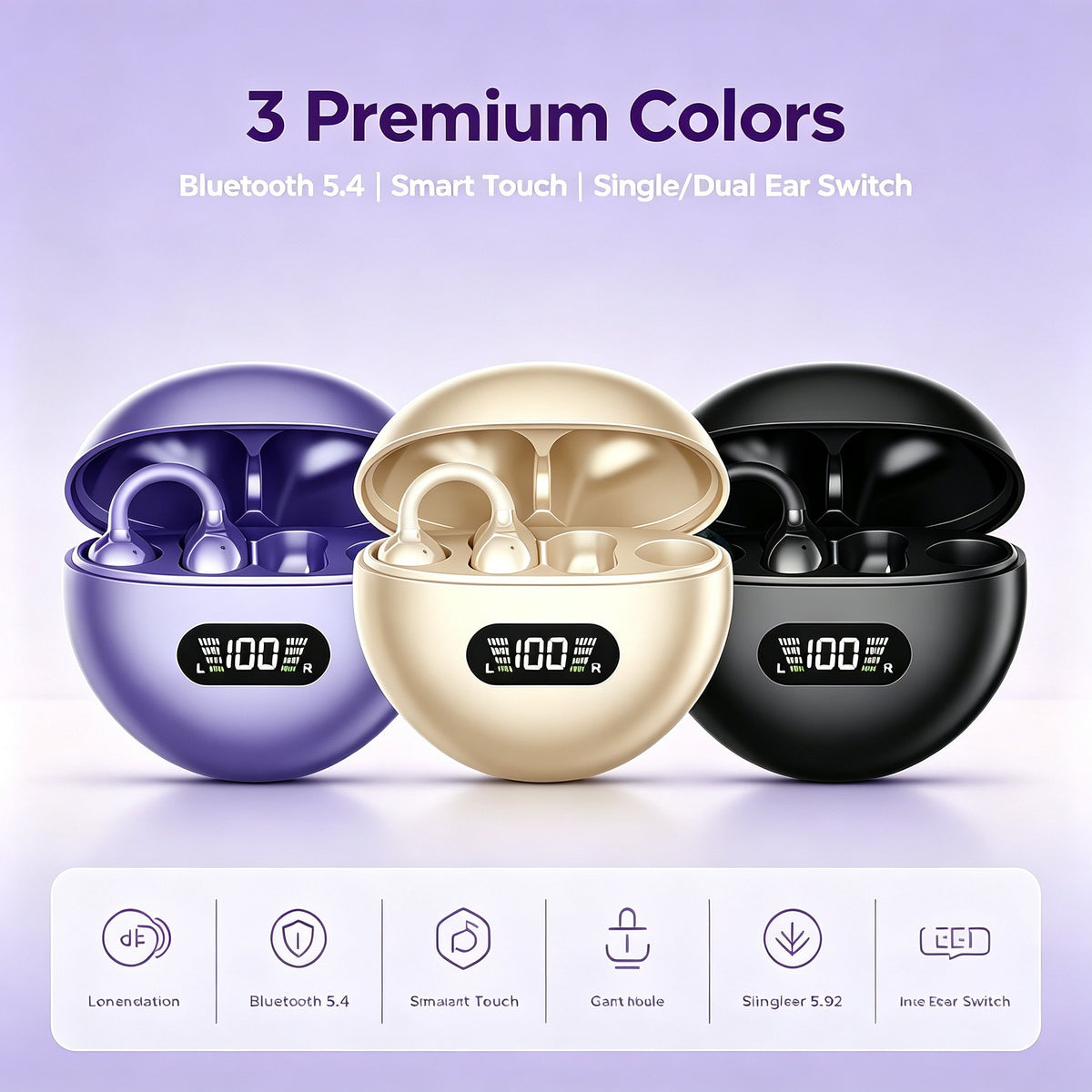 Smart Long Battery Life ENC Noise Cancelling Running Open Ear Clip Headphones Headset Hifi True Tws Wireless Earphones Earbuds