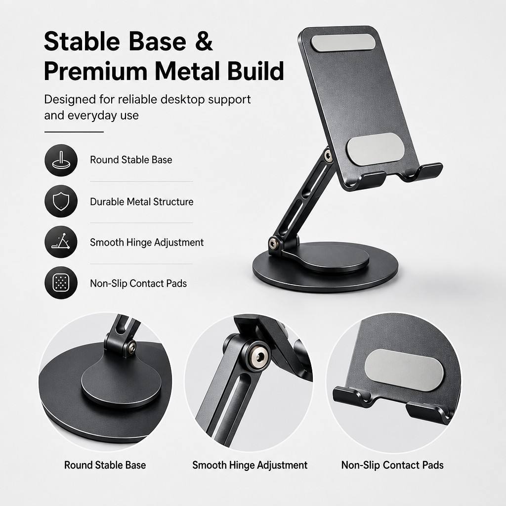 Foldable Desktop Phone Stand Compatible for iPhone 16 Pro Max iPad Air Metal Holder Wholesale Trade Integration China Factory