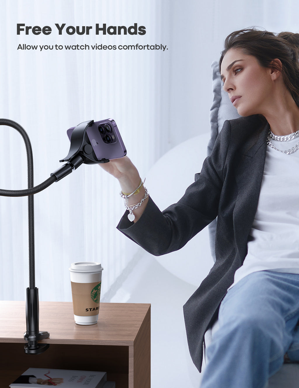 Lamicall GP05 Nylon Braided Phone Stand for Bed 38 Inch Flexible Long Arm Holder 360 Adjustable Lazy Bracket 4-7 Inch Smartphone