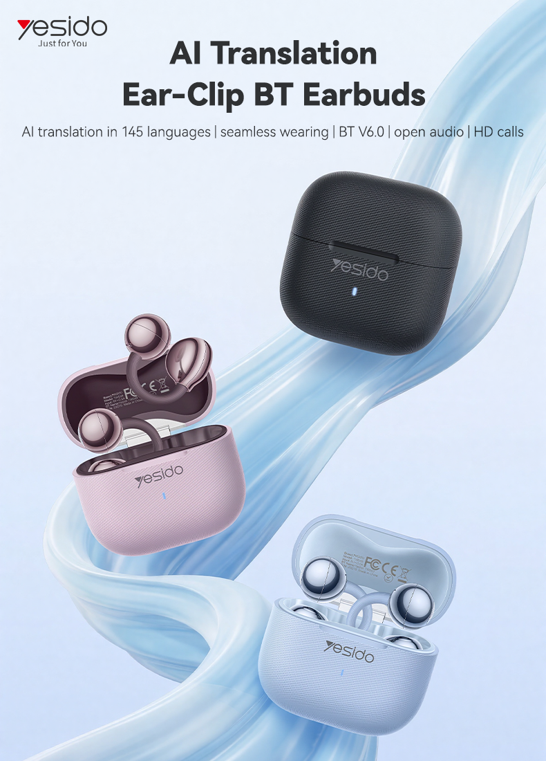 Yesido BT6.0 145 Languages Seamless Wearing BT Earphone Open Audio HD Calls BT Earbuds AI Translation Wireless Headphone TWS49