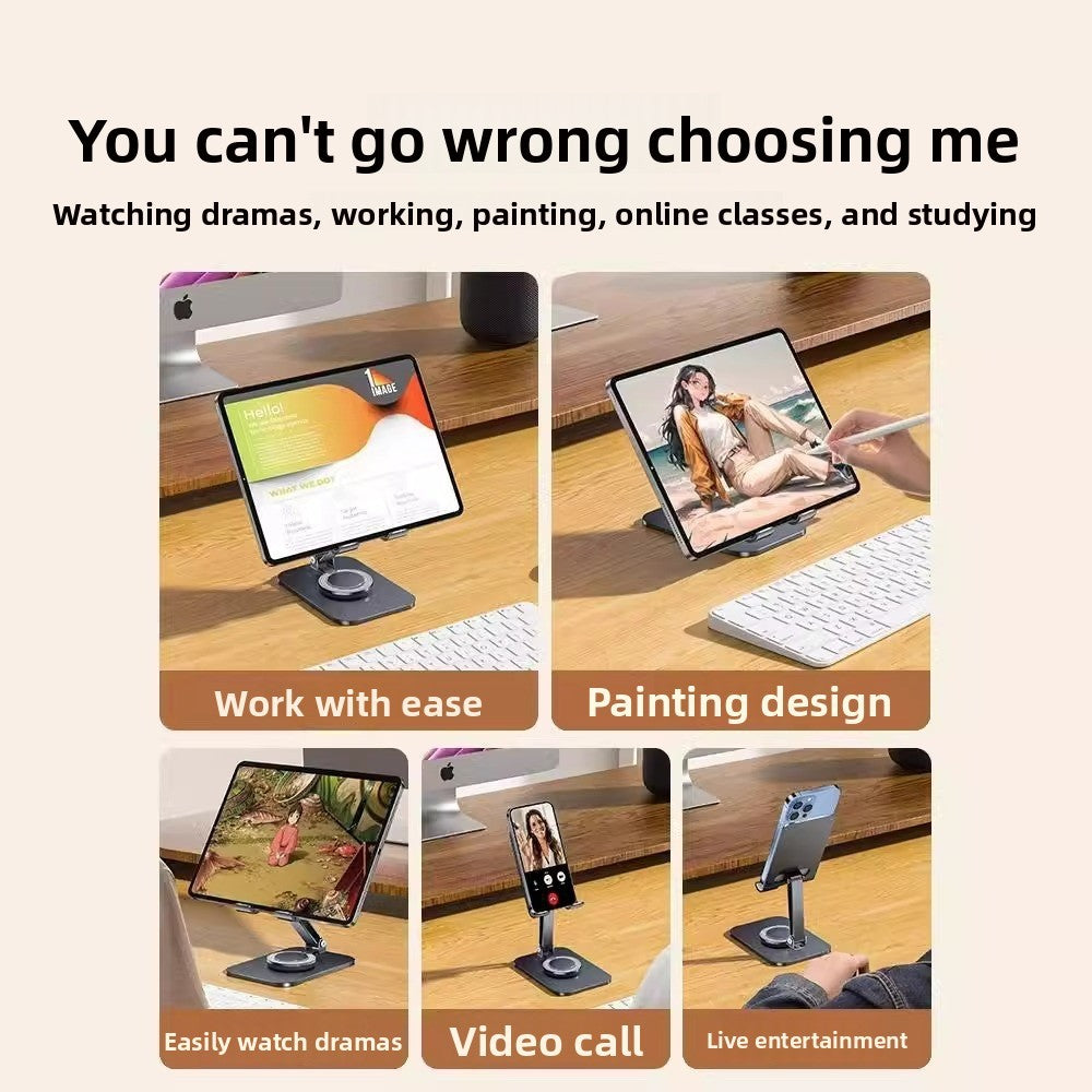 Desktop Triple Anti-slip Reinforcement 360-Degree Rotation Adjustable Height Foldable Alloy Phone Holder for Phone and Tablet