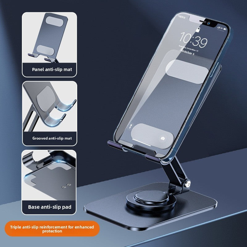 Desktop Triple Anti-slip Reinforcement 360-Degree Rotation Adjustable Height Foldable Alloy Phone Holder for Phone and Tablet
