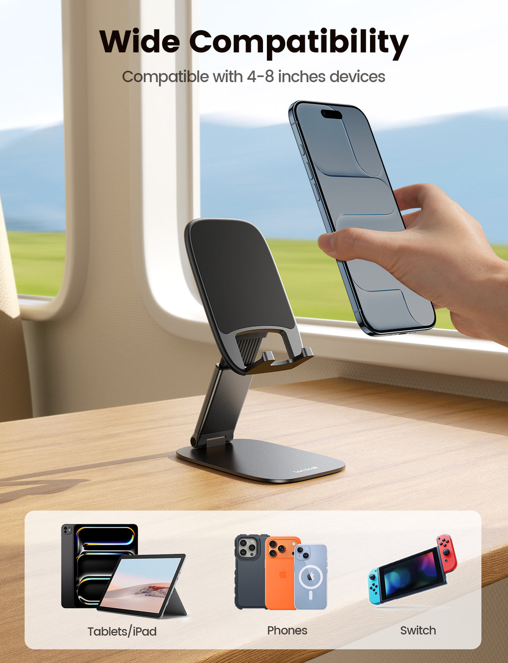 Lamicall STDP03 Ultra Thin Foldable Phone Stand Pocket Size Cell Phone Holder for Desk Height Adjustable Portable Travel Stand