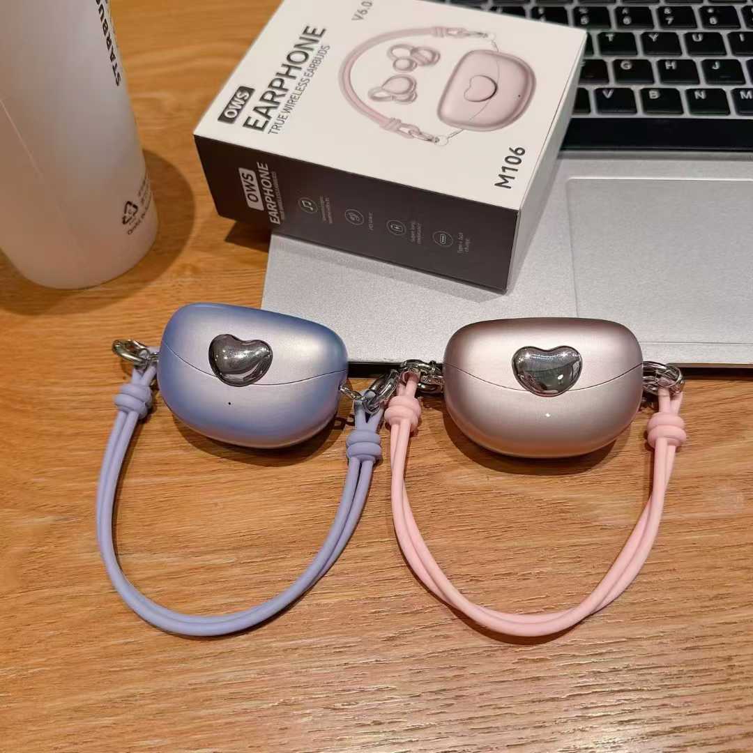 Fashion Clip-on Earbuds with Heart-Shaped Charging Case Open Ear OWS Wireless Headphones Cute Jewelry Bluetooth Earbuds Gift